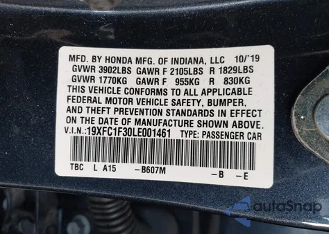 2020 Honda Civic Ex z USA, uszkodzony, nr VIN 19XFC1F30LE001461